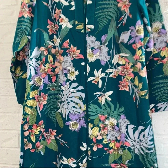 Miss Elaine Size Large Zip Up Dress - Floral Pattern with Pockets Green Colorful - Picture 2 of 13